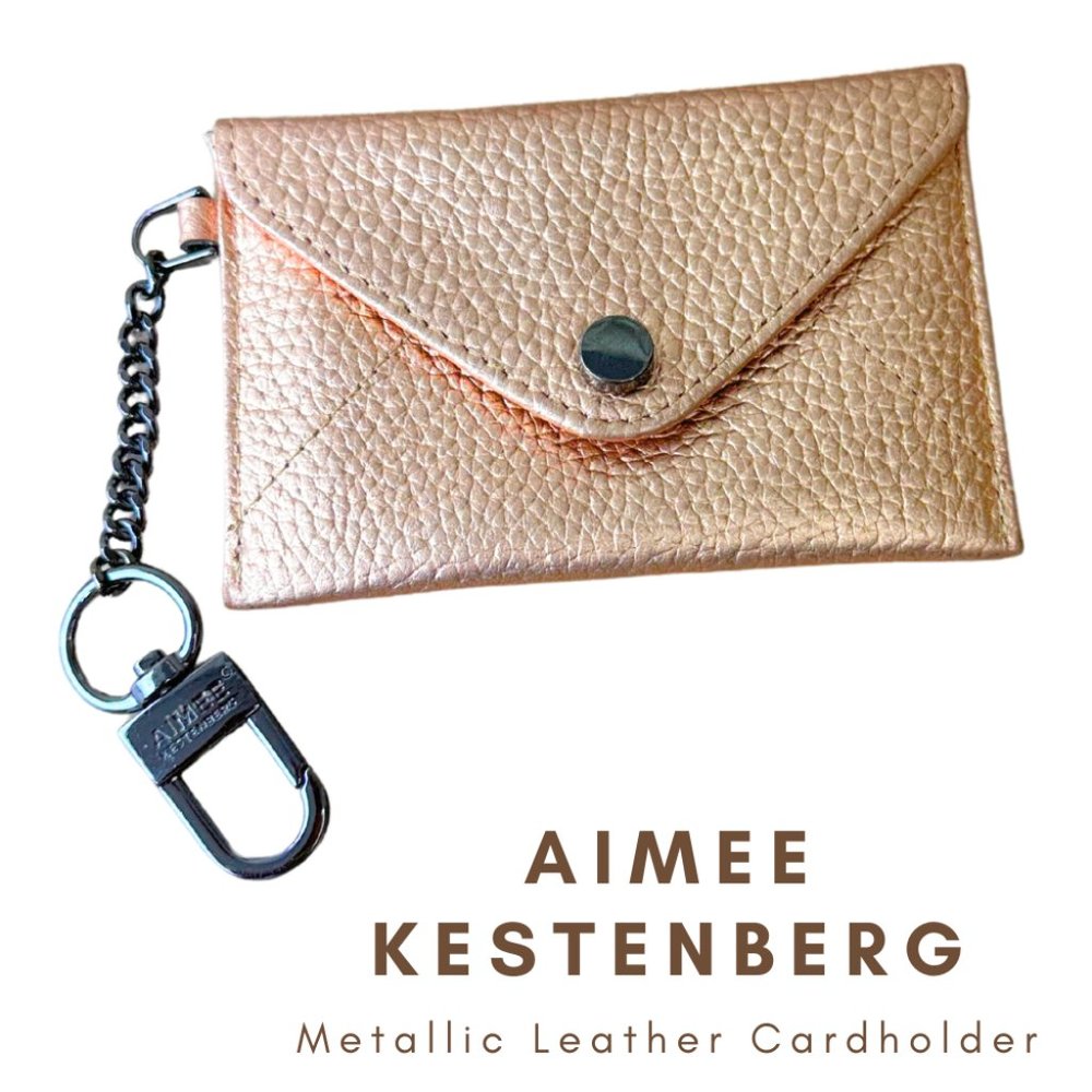 Aimee Kestenberg Metallic Rose Gold Pebbled Leather Clip On Slim Cardholder